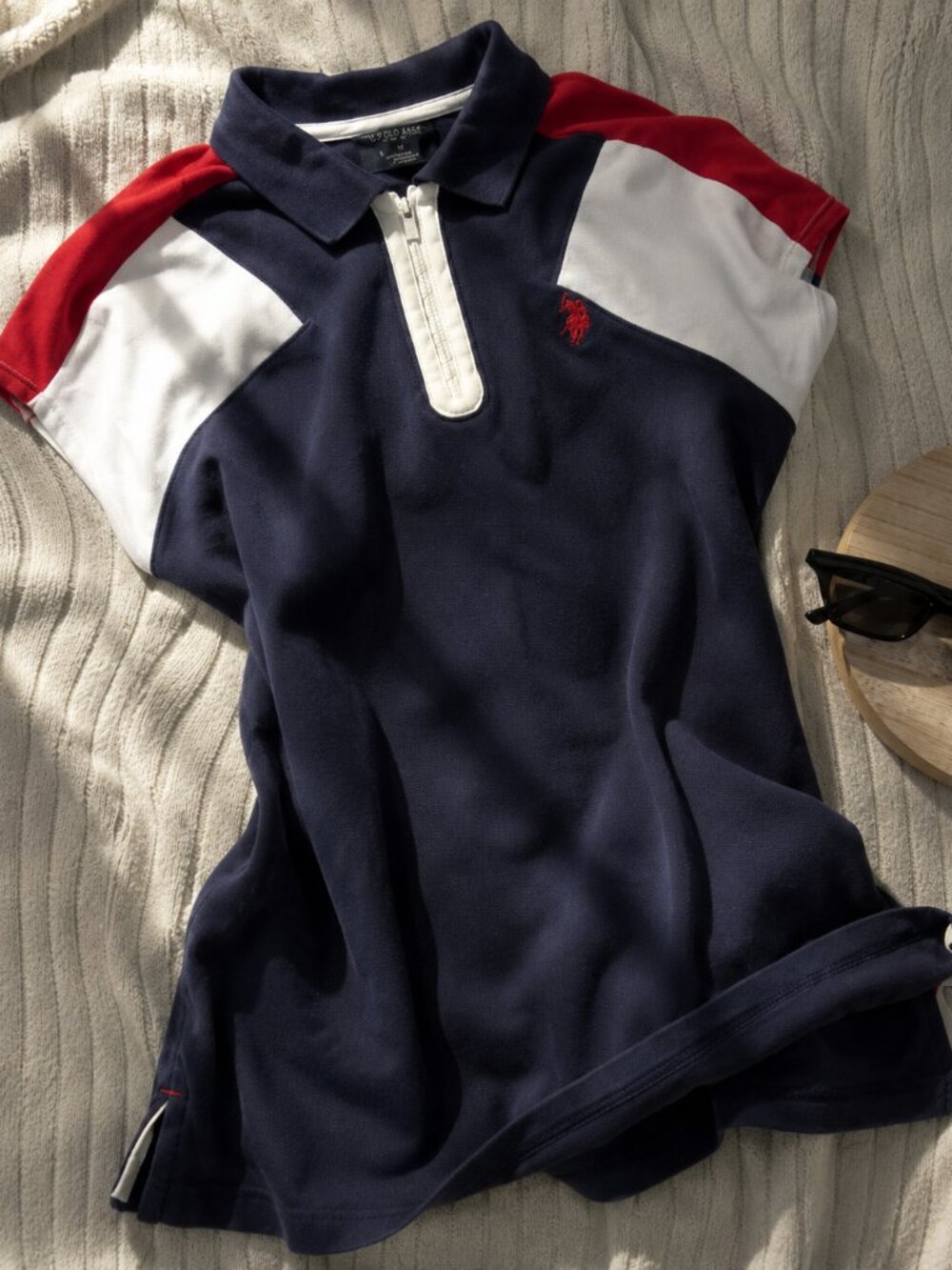 Ralph Lauren Half Zip Polo Women's Small Navy Colorblock Cotton Stretch